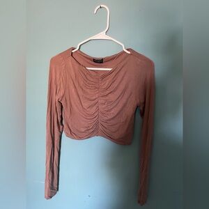 Naked Wardrobe Ruched Long Sleeve Crop Top